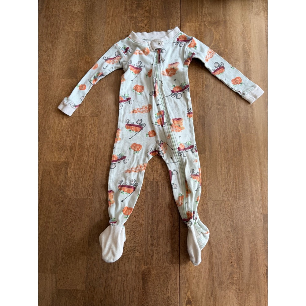 Burt's Bees Baby 12M Organic Cotton Pumpkin Wagon Footed Pajama Sleeper